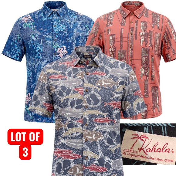 Kahala Other - Kahala Button Down Shirt Men 2XL Multicolor Lot of 3 Aloha Tropical Fish Tiki